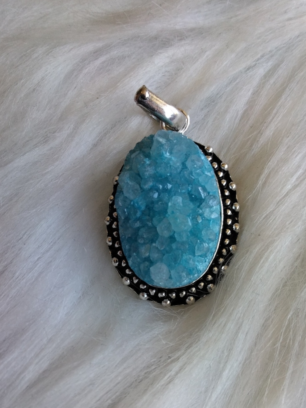 Amazing Blue Druzy Silver Plated Gemstone Necklace Pendant